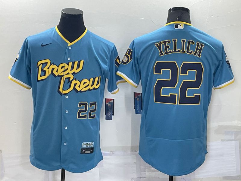 Men Milwaukee Brewers #22 Yelich Blue City Edition Elite Nike 2022 MLB Jersey->milwaukee brewers->MLB Jersey